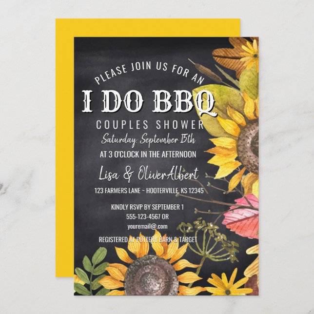I Do BBQ Couples Shower Rustic Sunflowers Invitation (Front/Back)