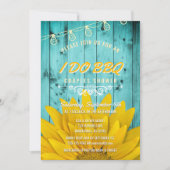 I Do BBQ Couples Shower Rustic Sunflowers Teal Invitation (Front)
