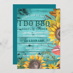I Do BBQ Couples Shower Rustic Sunflowers Wood Invitation