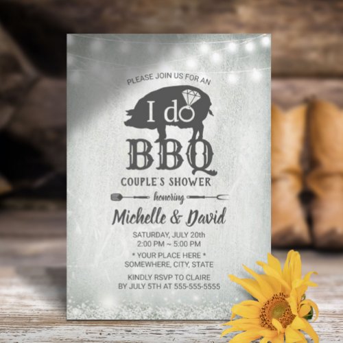 I DO BBQ Couples Shower Rustic Wedding Invitation