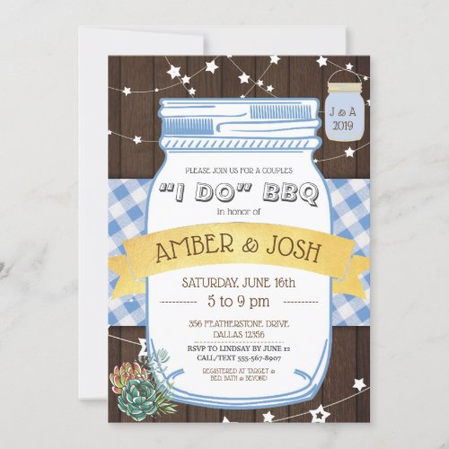 I Do BBQ Couples Shower Rustic Wedding Shower RSVP Invitation