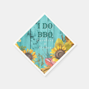 I Do BBQ Couples Shower Rustic Wood Sunflowers Paper Napkins