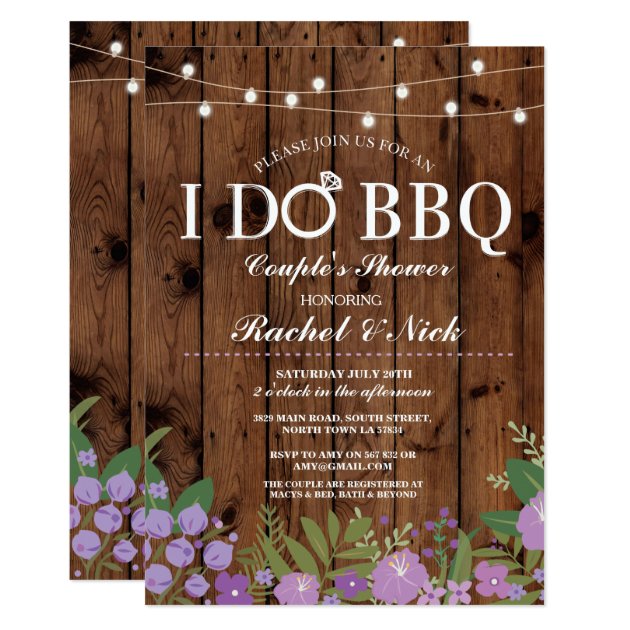 I DO BBQ Couples Shower String Lights Wood Invite