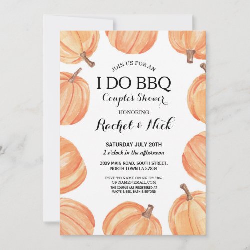 I DO BBQ Couples Shower Watercolor Pumpkin Rustic Invitation