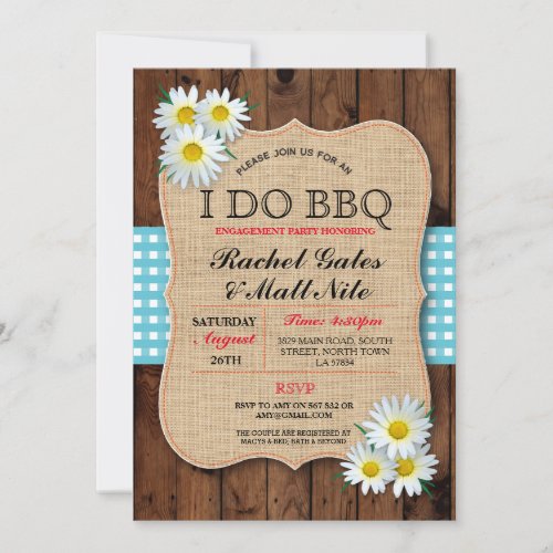 I DO BBQ Couples Shower Wood Daisy Flower Invite