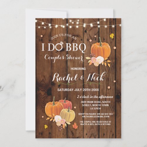 I DO BBQ Couples Shower Wood Pumpkin Invite