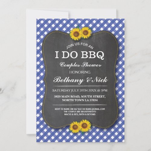 I DO BBQ Couples Showers Blue Sunflower Invite