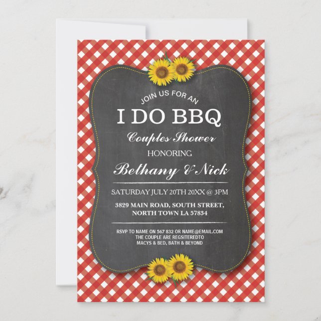 I DO BBQ Couple's Showers Red Sunflower Invite (Front)