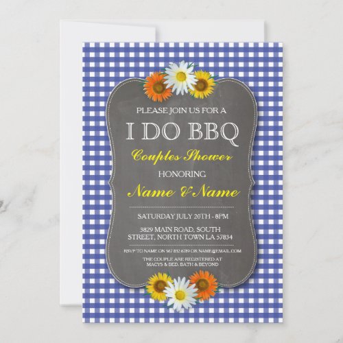 I DO BBQ Couples Showers Rustic Blue Floral Invite