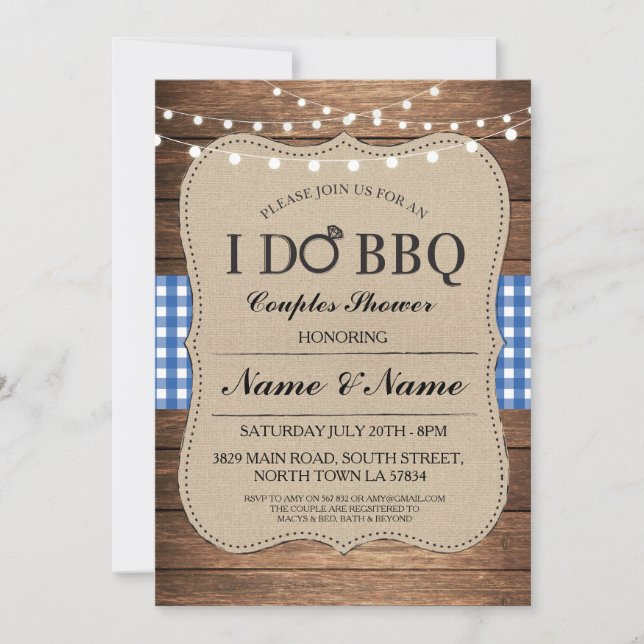 I DO BBQ Couples Showers Rustic Blue Invite (Front)
