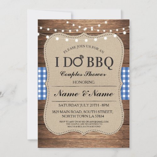 I DO BBQ Couples Showers Rustic Blue Invite