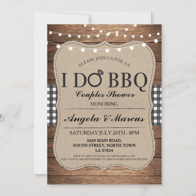 I DO BBQ Couples Showers Rustic Gingham Invite (Front)