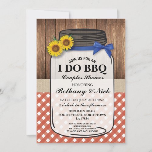I DO BBQ Couples Showers Rustic Jar Red Invite