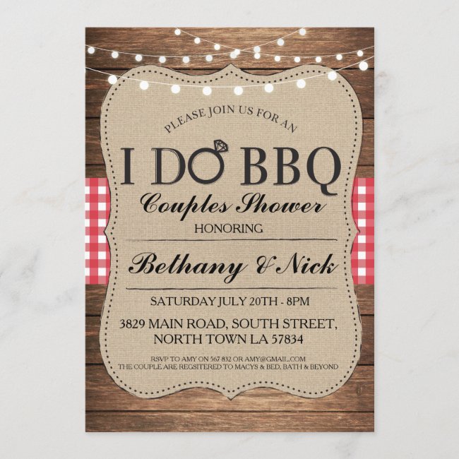 I DO BBQ Couples Showers Rustic Lights Invite