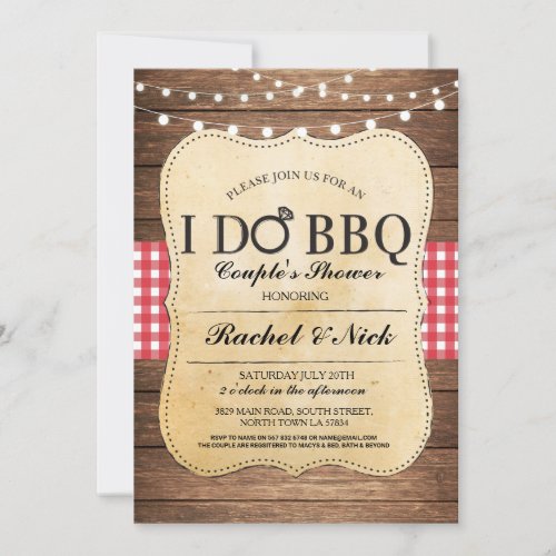 I DO BBQ Couples Showers Rustic Lights Invite