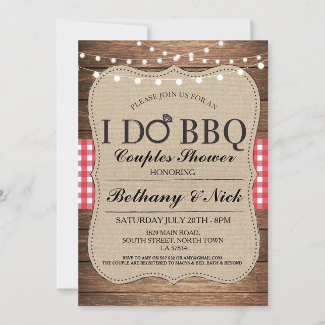 I DO BBQ Couples Showers Rustic Lights Invite (Front)