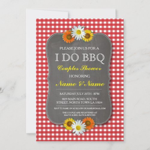 I DO BBQ Couples Showers Rustic Red Floral Invite