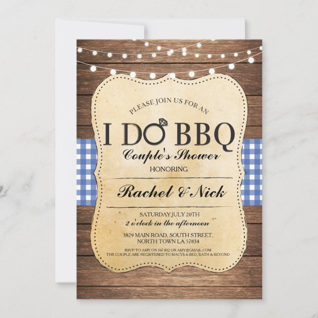 I DO BBQ Couples Showers Wood Lights Invitation (Front)
