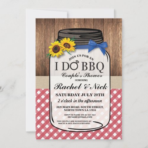 I DO BBQ Couples Sunflower Shower Jar Red Chalk Invitation