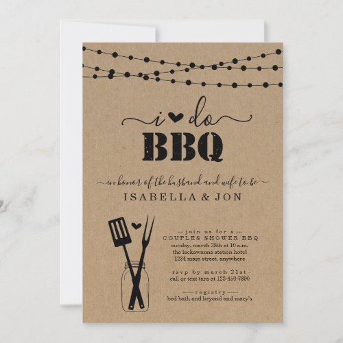 I Do BBQ Couples Wedding Bridal Shower Engagement Invitation - BBQ utensils and a mason jar on a kraft background depicting your wonderfully rustic "I Do BBQ" celebration. Coordinating RSVP, Details, Registry, Thank You cards and other items are available in the 'Wonderfully Simple' Collection within my store.