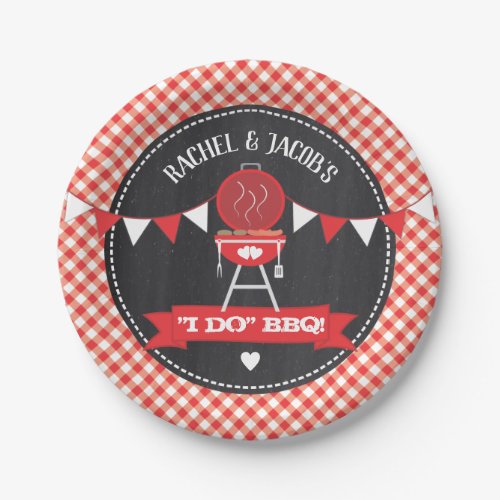 I DO BBQ Couples Wedding Engagement Red Chalkboard Paper Plates