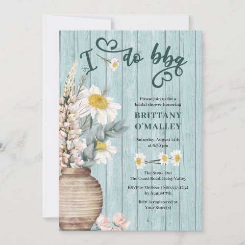 I Do Bbq Daisy and Coastal Wood Bridal Shower Invitation