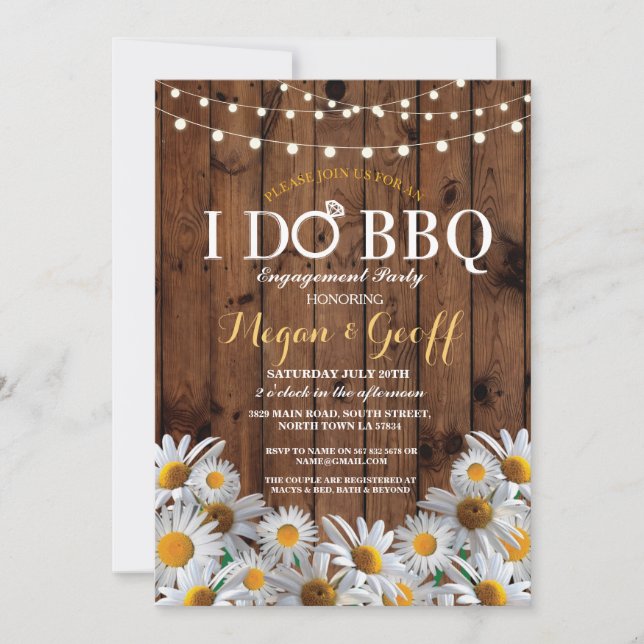 I DO BBQ Daisy Floral Engagement Rustic Invite (Front)