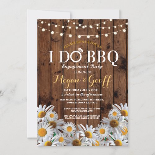 I DO BBQ Daisy Floral Engagement Rustic Invite