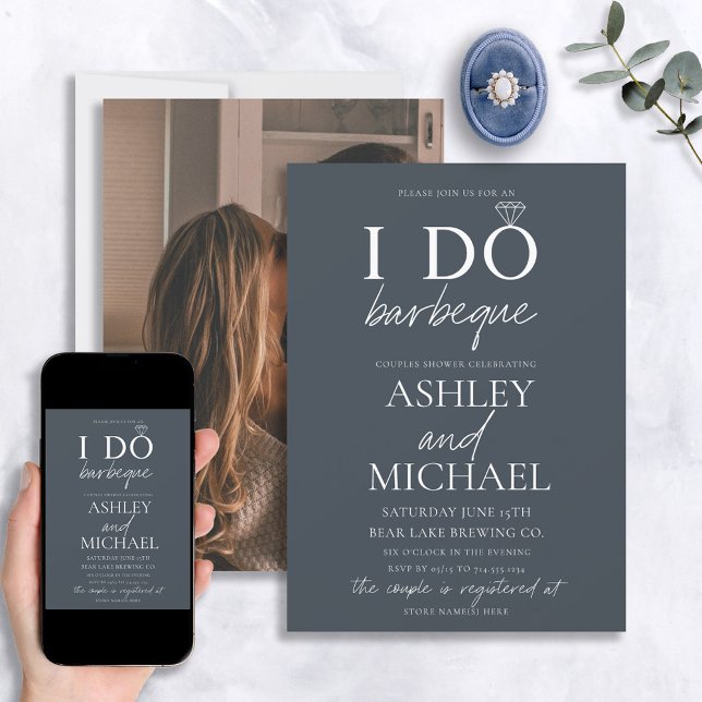 I DO BBQ Dusty Blue Simple Script Photo Shower Invitation (Creator Uploaded)