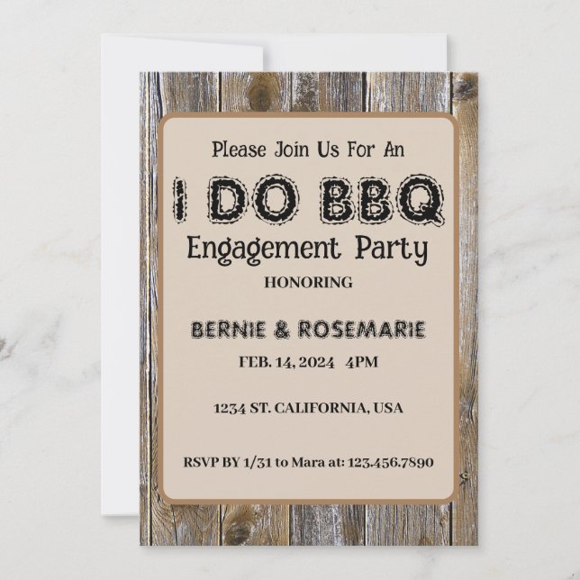 I DO BBQ Elegant Rustic Wood Engagement Party  Invitation (Front)