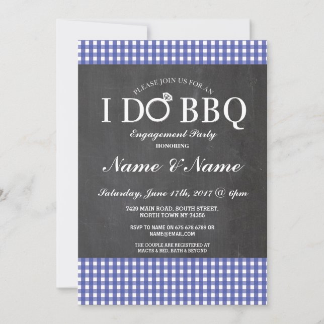 I DO BBQ Engagement Chalk Navy Ring Invite (Front)