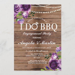 I DO BBQ Engagement Couples Shower Purple Floral Invitation