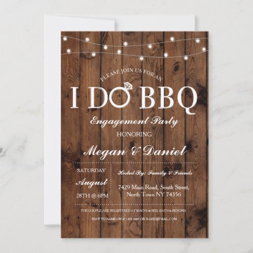 I DO BBQ Engagement Couples Shower Wood Invite