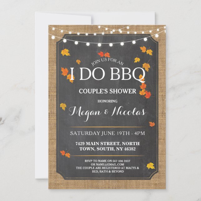 I DO BBQ Engagement Fall Rustic Chalk Party Invite (Front)