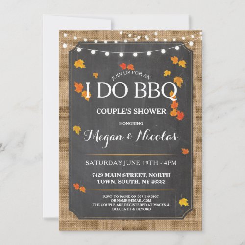 I DO BBQ Engagement Fall Rustic Chalk Party Invite