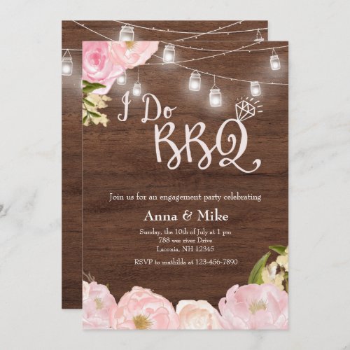 I DO BBQ Engagement Floral Party Invitation