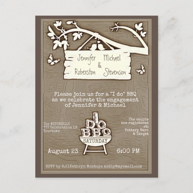 I Do | BBQ | Engagement Old Fashioned Invitation Postcard (Front)