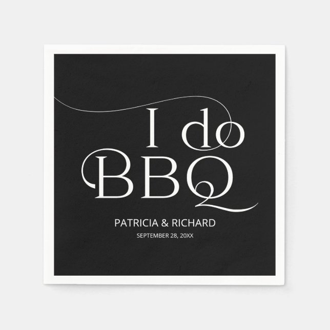 I do BBQ Engagement Party Black Napkins (Front)