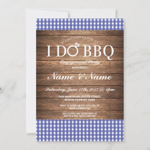 I DO BBQ Engagement Party Blue Check Invite