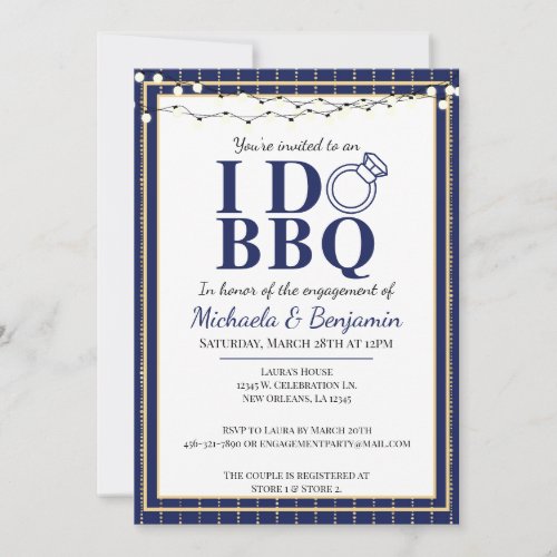 I Do BBQ Engagement Party Blue Couples Shower Invitation