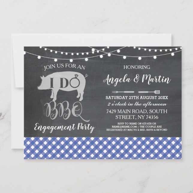 I DO BBQ Engagement Party Blue Shower Invite (Front)