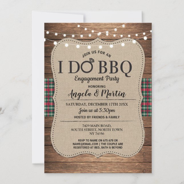 I DO BBQ Engagement Party Christmas Red Check Invitation (Front)