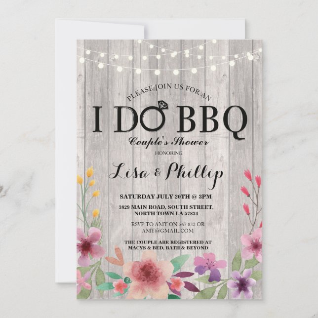 I DO BBQ Engagement Party Couple's Shower Floral Invitation (Front)