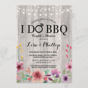 I DO BBQ Engagement Party Couple's Shower Floral Invitation