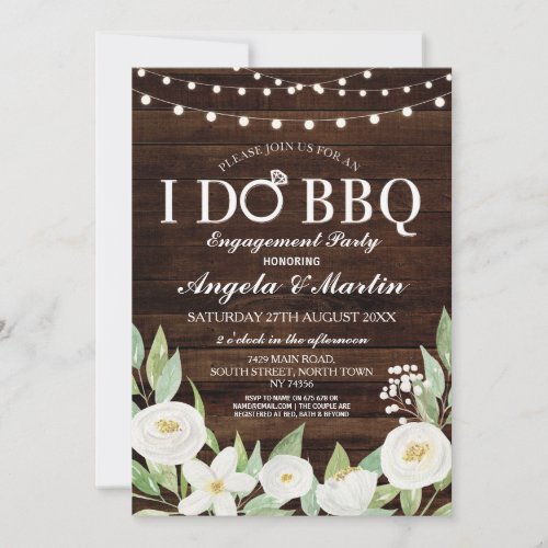 I DO BBQ Engagement Party Couples Shower Flowers Invitation