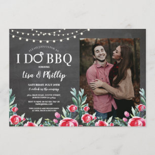 I Do BBQ Engagement Party Floral Chalk Red Photo Invitation