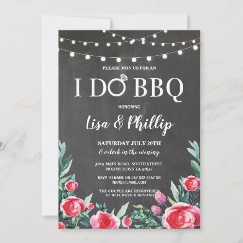 I Do BBQ Engagement Party Floral Chalk Ring Invite