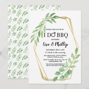 I Do BBQ Engagement Party Gold Frame Leaf Invitation