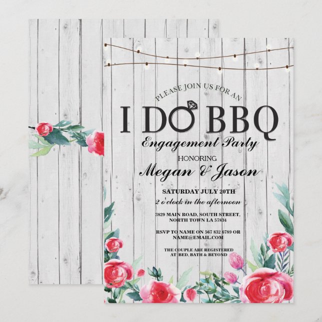 I DO BBQ Engagement Party Gray Wood Invitation (Front/Back)