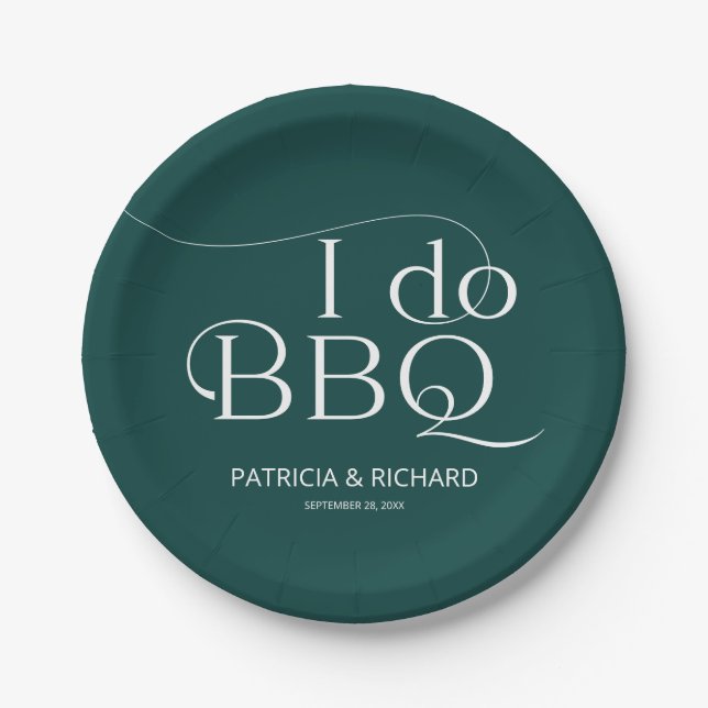 I do BBQ Engagement Party Green Paper Plates (Front)